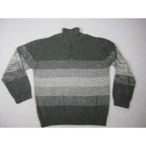 Alan Flusser Sweater Mens XL Green Striped Pullover Casual Mock Neck 1/4‎ Zip Up